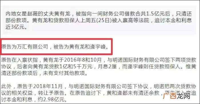 赵薇丈夫黄有龙身欠巨额债务 赵薇黄有龙