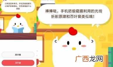 手机防偷窥膜可以保护屏幕隐私，它的原理跟什么很像?蚂蚁庄园