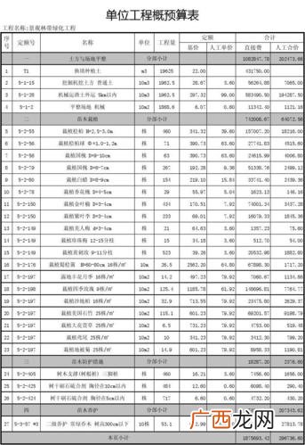 工程造价预算表 园林造价预算