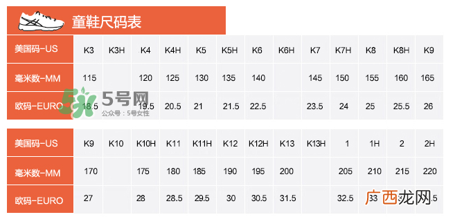 Asics童鞋尺码对照表Asics童鞋尺码怎么选？