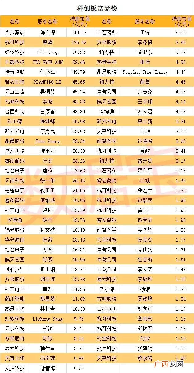 中国富豪榜前100名 科创板富豪排行榜