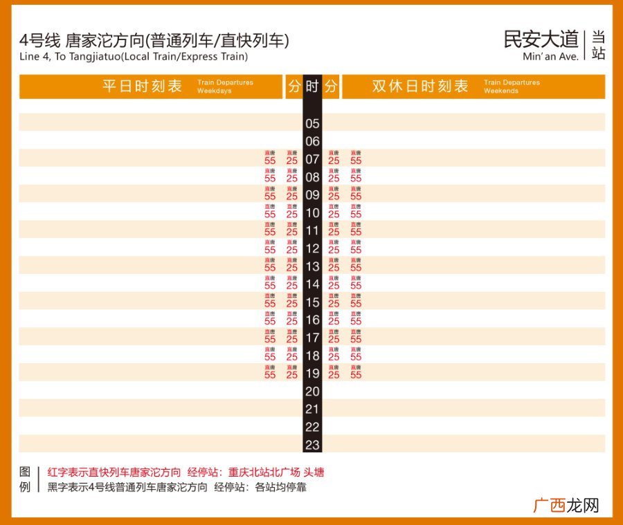 重庆环线4号线直快列车运行时刻表