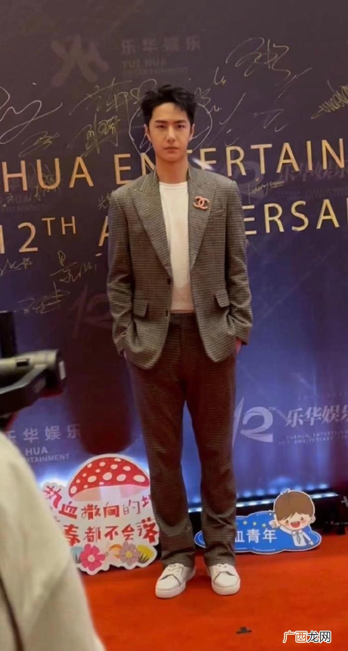 乐华王一博，王一博着格纹西服套装亮相乐华年会红毯
