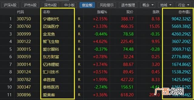 优质创业板股票名单,创业板股票市值排名