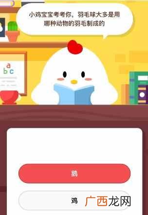 羽毛球大多是用哪种动物的羽毛制成的？鹅毛还是鸡毛？蚂蚁庄园今日