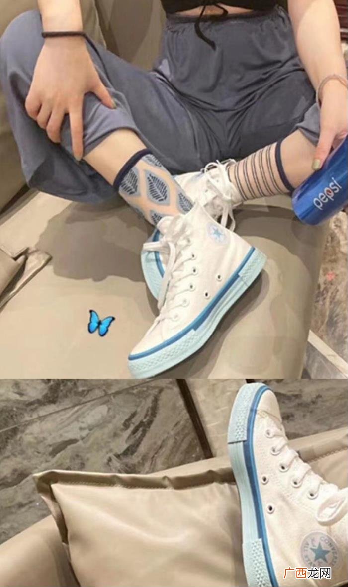 匡威小白鞋，Converse匡威白蓝高帮帆布百搭休闲小白鞋子