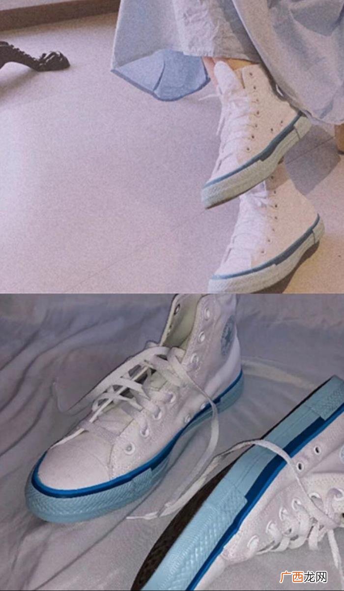 匡威小白鞋，Converse匡威白蓝高帮帆布百搭休闲小白鞋子