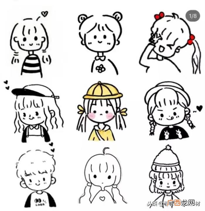 头像简笔画，画一画家里小公主~可爱女孩头像简笔画素材~