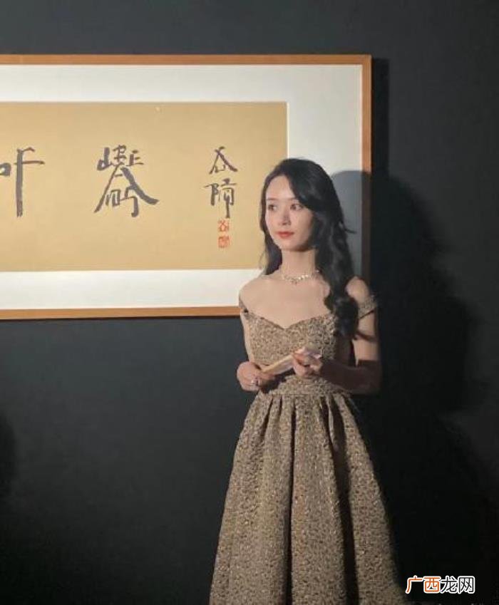 赵丽颖活动，赵丽颖穿金色修身裙扎马尾出席活动