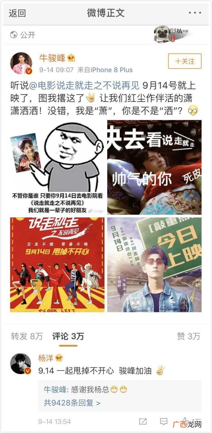 牛骏峰微博,杨洋微博为牛骏峰新作品宣传打call