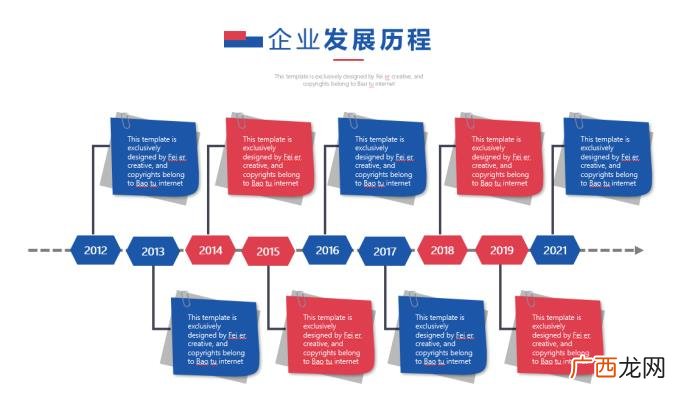 时间轴模板，红蓝企业发展历程PPT时间轴模板