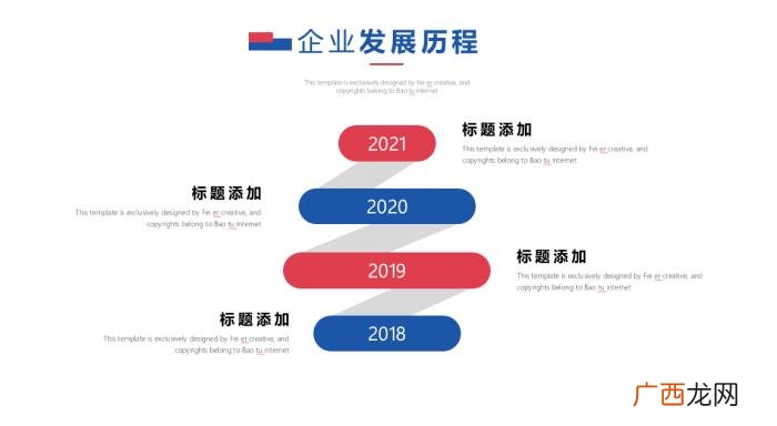 时间轴模板，红蓝企业发展历程PPT时间轴模板
