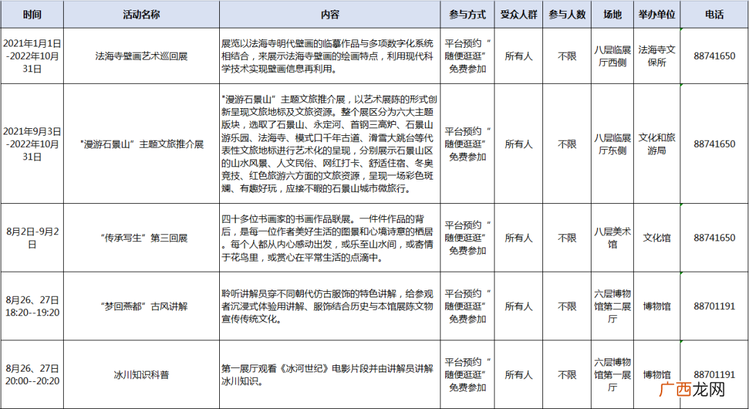 8月22日至8月28日北京石景山区文化中心活动汇总