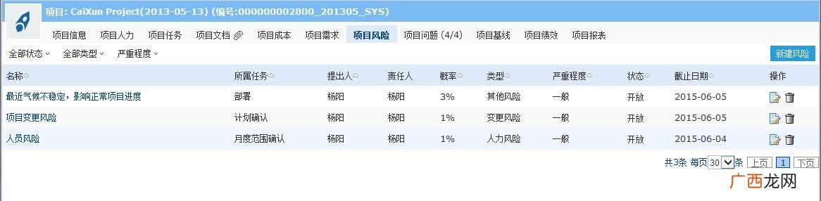 产品风险管理计划 项目风险管理表 模板